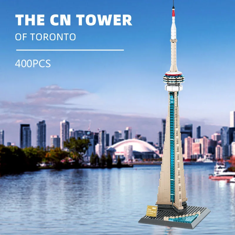 Kreatívne moderné mesto slávne architektúra Kanada Toronto CN Tower Build Block Model Model Zhromaždenie zbierky vzdelávacích hračiek