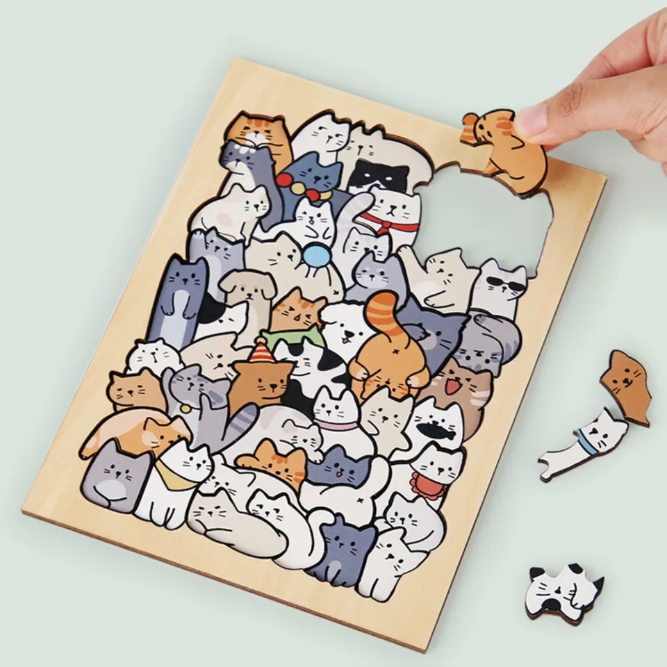 Kreatívne nepravidelné tvarované zvieracie skladacie puzzle Cat Panda Cartoon Tvar Puzzle drevené psie tvar tvaru hádanky detské darčeky