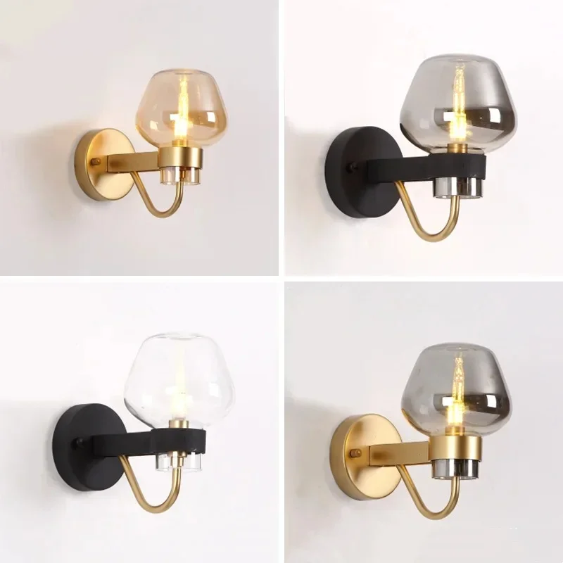 Kreatívne počítadlo retro sklenené nástenné lampa Nordic Simple japonský priehľadný vynikajúca vynikajúca ozdoba spálne reštaurácie Čierne zlato šedá