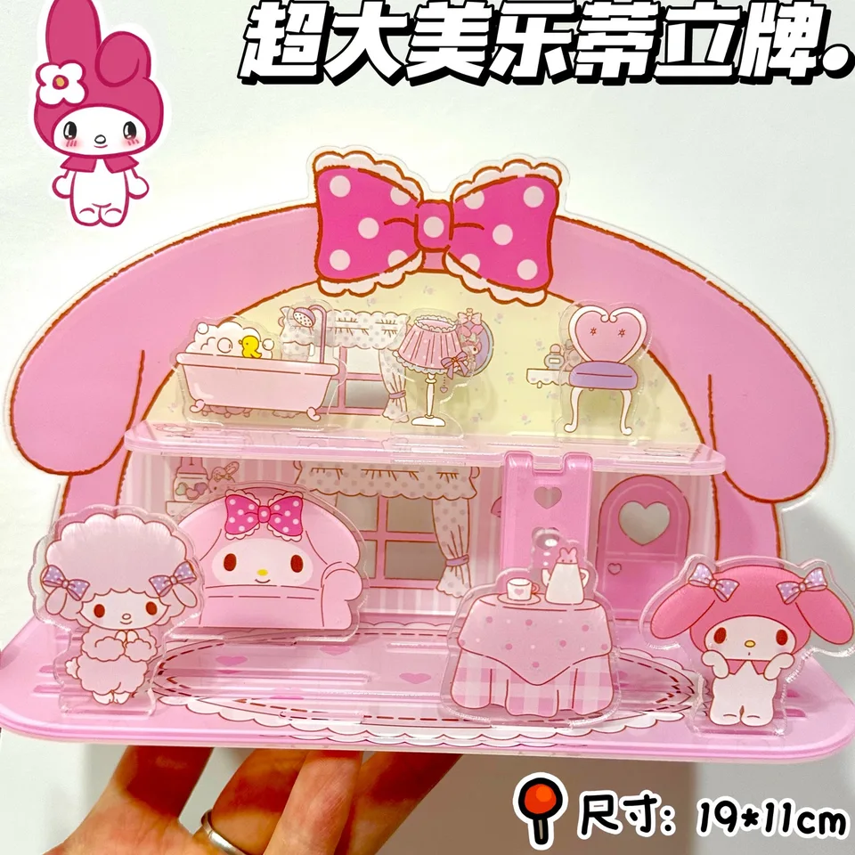 Kreatívne Sanrio My Melody Kuromi Super veľká dvojvrstvová akrylová stojatá značka Malý dom stojaci znak roztomilý dekor stolného počítača