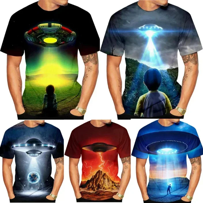 Kreatívne UFO cudzí druh invázie vzorové tričká pre mužov pre mužov Ženy Novozížku 3D krátke rukávy et t tričko Fashion Fun Kid Top