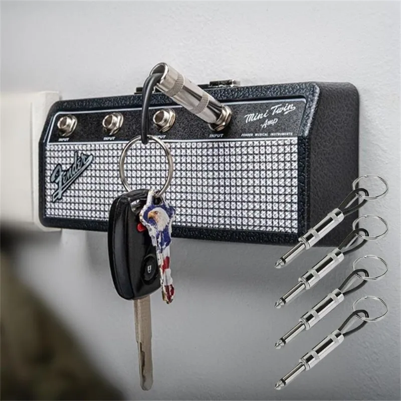 Kreatívne úložné boxy Keychain Elektrický basový zosilňovač konektor konektor Key Rings Guitar Keychain Domáca dekorácia Kľúčový háčik Príslušenstvo