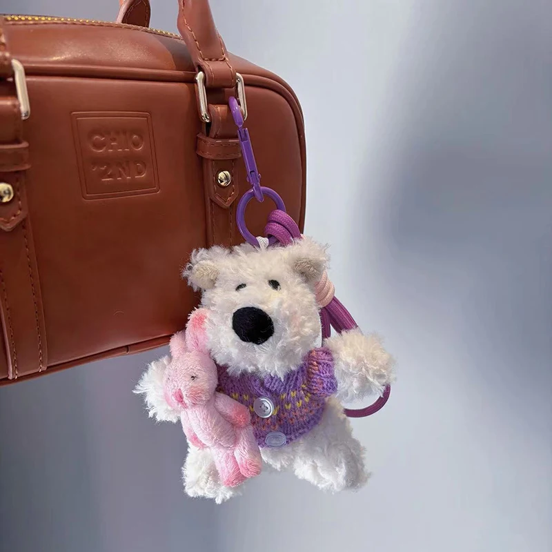 Kreatívne šteňa kľúčové kľúče roztomilé malé psné bábiky Plyšové kľúče pre tašku prívesok Furry šteňa plnené keyrings