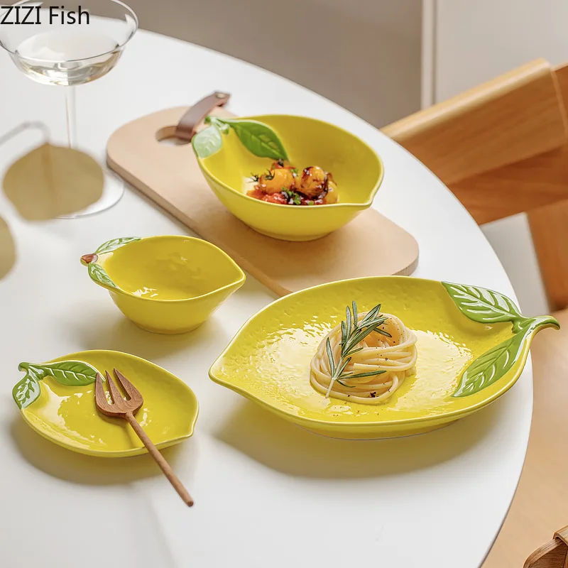Kreatívny citrónový tanier Kreatívne keramické ovocné šalátové tanier reštaurácia Cooking Dishes Domáce detské a dievčenské raňajky