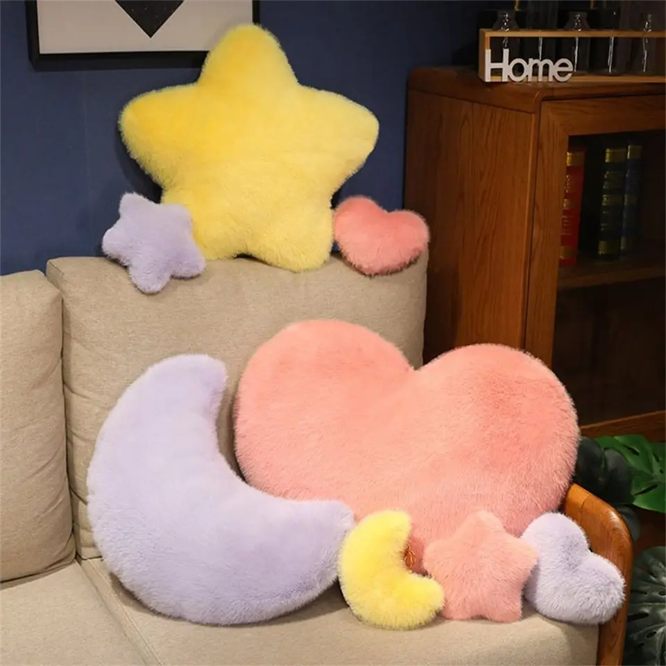 Kreatívny darčekový vzor Moon Srdce Plyšový vankúš Pink farebná hviezda Tvar Flipbed vankúš Soft Pp Cotton Star Keychain Home Dekorative
