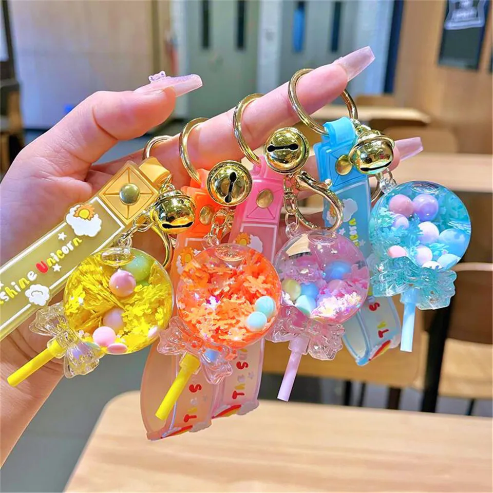 Kreatívny dizajn tekutina snehová vločka Keychain farebný Mickey Head Lucky Lanyard Key Ring Prívesok darček pre ženy pár šperky nové