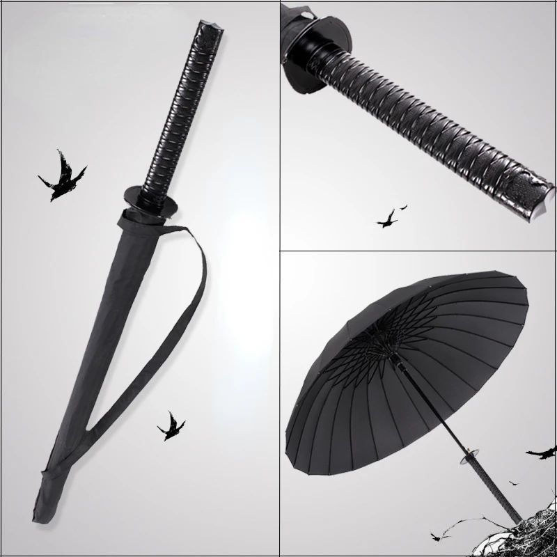 Kreatívny japonský samuraj dáždnik odnímateľná rukoväť automatická dlhá rukoväť čierna dažď odolná ninja-podobná meč Katana Umbrellas