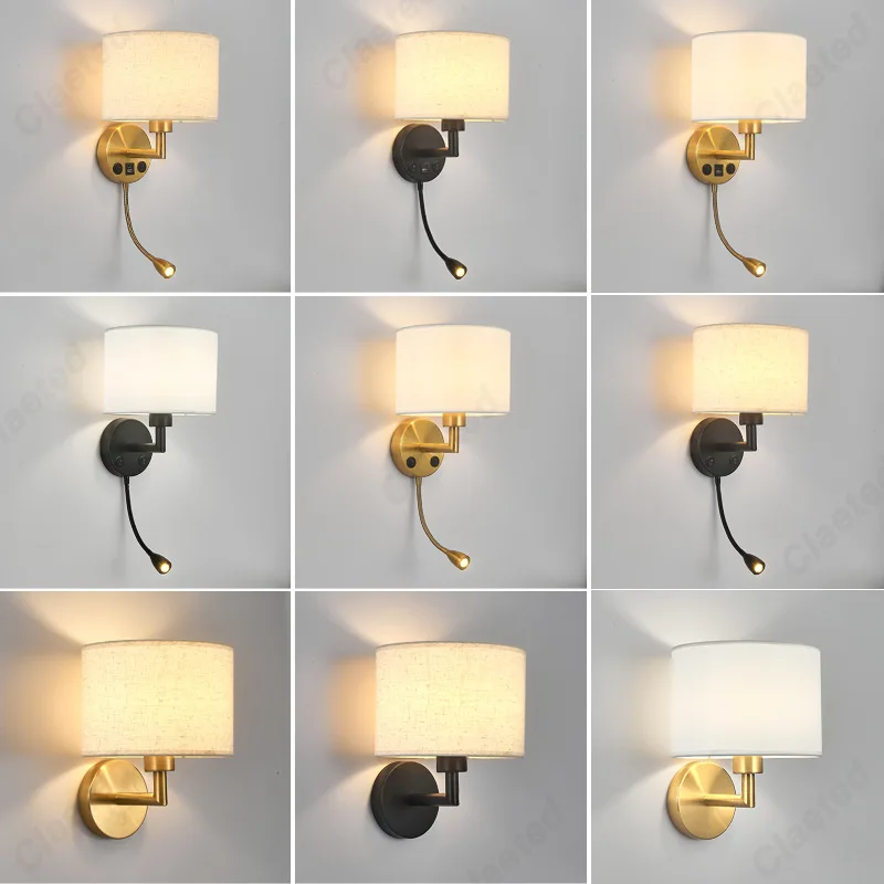 Kreatívny LED nastaviteľný uhol E27 Tkanina Wall Light Spálňa Bedhead Reading Light Corridor Schodiská domáce osvetlenie svietidiel