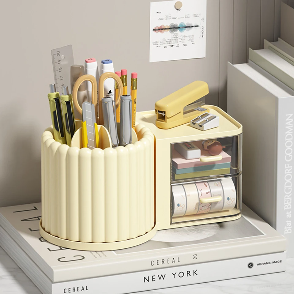 Kreatívny rotujúci držiak pera Desktop Cosmetics Storage Box Multifunkčná študentská zásuvka úložného boxu Pen Storage Storage Rack
