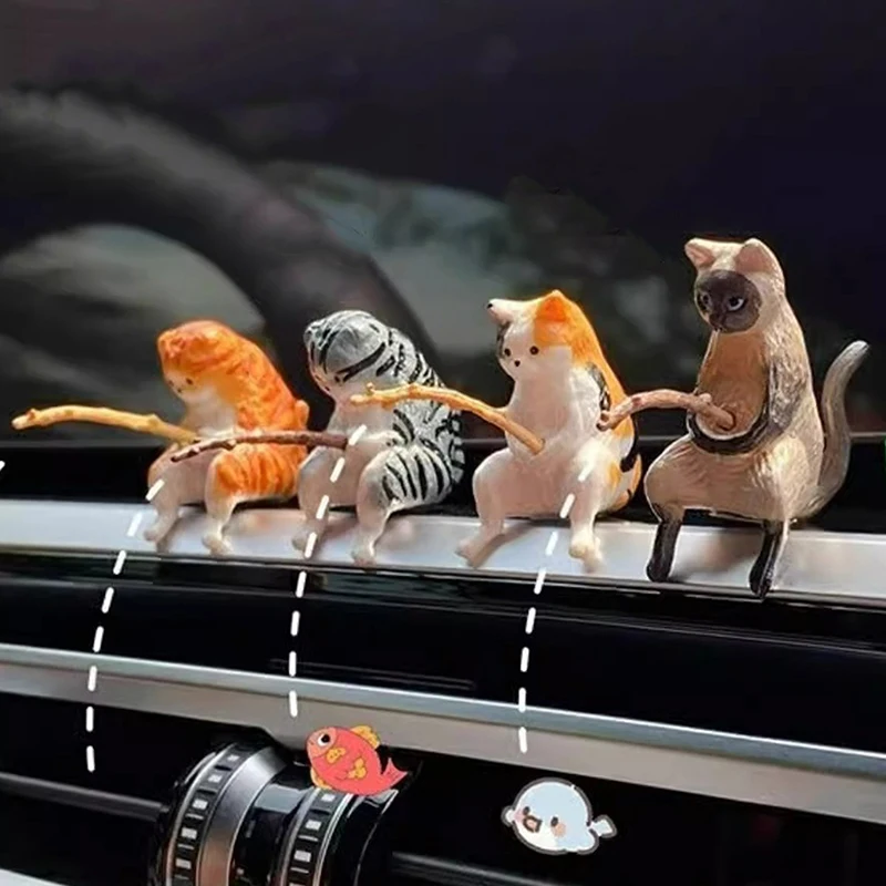 Kreatívny rybolov Cat Cat Interiér dekorácie remeslá roztomilé živice auto miniatúrne figúrky ozdoby doplnky Malé darčeky