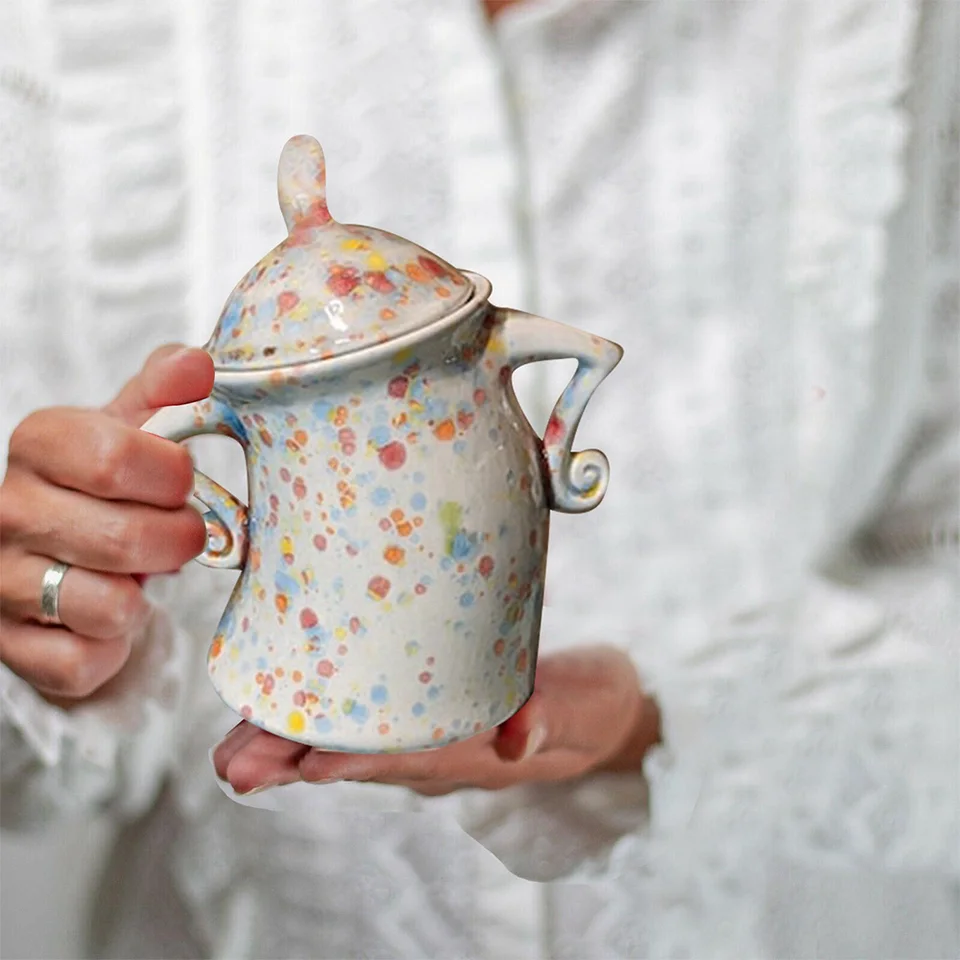 Kreatívny vidlicový pás šálka hrnčekov Foodjars Retro Spotted Cup pre kuchynské skladovacie nádoby s viečkami Kávové čajové korenie kuchynský riad