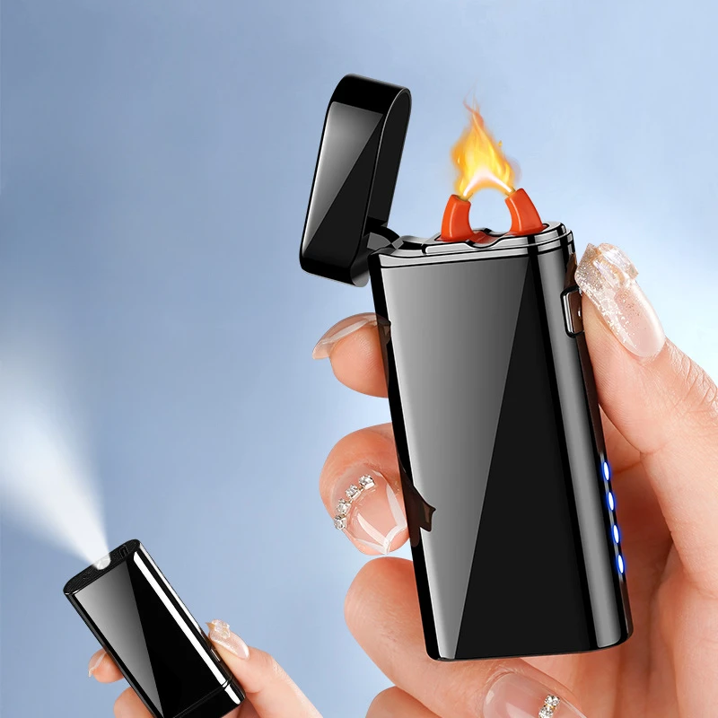 Kreatívny vysokovýkonný oblúkový pulzný vetruvzdorný nabíjanie USB nabíjací displej s LED osvetlením cigarety zapaľovač
