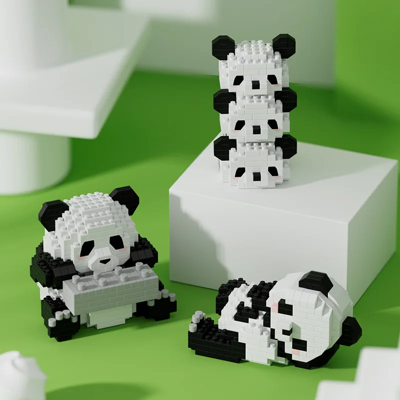 Kreatívny čínsky gigant panda stavebné bloky kvety roztomilé puzzle Zhromaždené detské narodeninové darčeky Príležitostná zostavená hračka