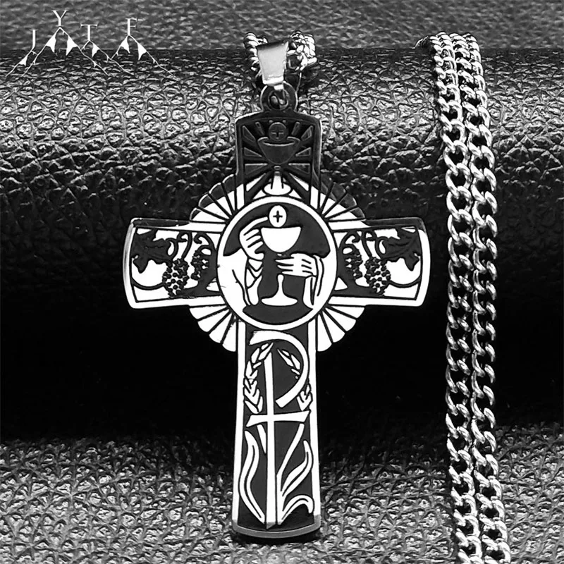 Kresťanský kríž kríž prívesného náhrdelníka pre ženy mužov z nehrdzavejúcej ocele Eucharistia sväté prijímanie Krížové náhrdelníky Darčeky šperkov