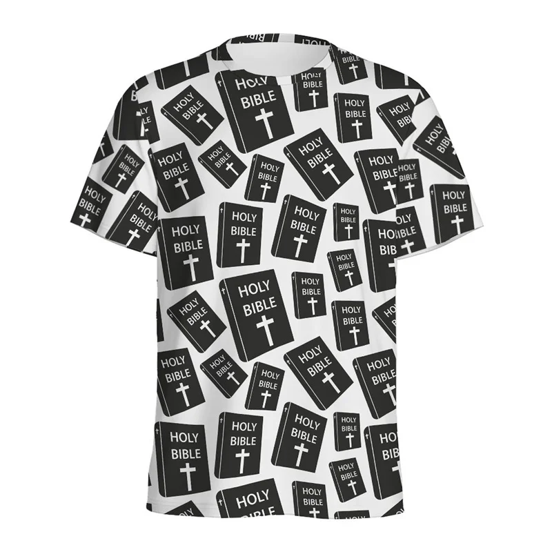 Kresťanský krížový vzor tričká Men Ženy Svätá biblia 3D tlač Tričká Letná móda O-krk voľný krátky rukáv Streetwear