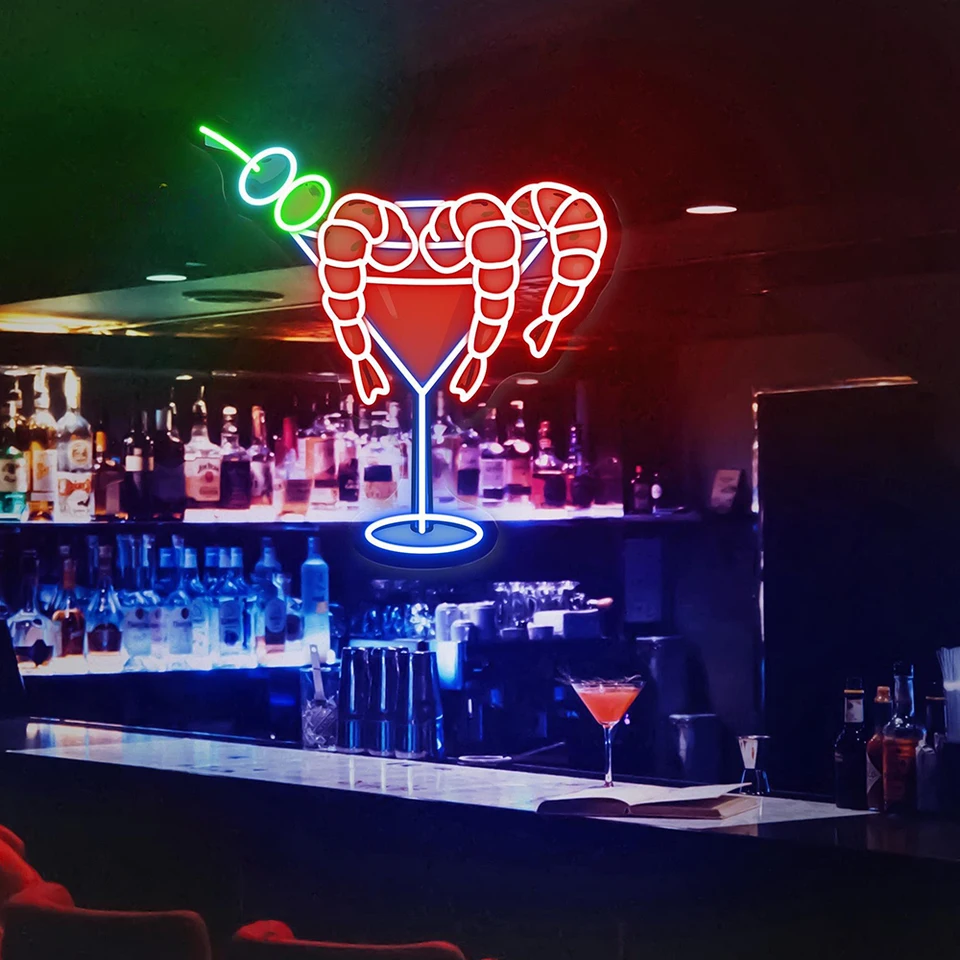 Krevety koktail bar neónové znaky ručne vyrobené vlastné barové párty nástenné dekorácie LED Neónové znaky Prispôsobené obchodné kokteilové dekorácie neónové svetlo