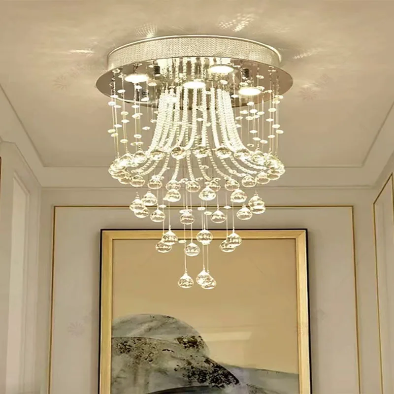 Krištáľová lampa Čínsky štýl Moderný K9 Crystal Ball Led Svetlo Svetlo Luxusná reštaurácia z nehrdzavejúcej ocele, hala, osvetlenie spálne