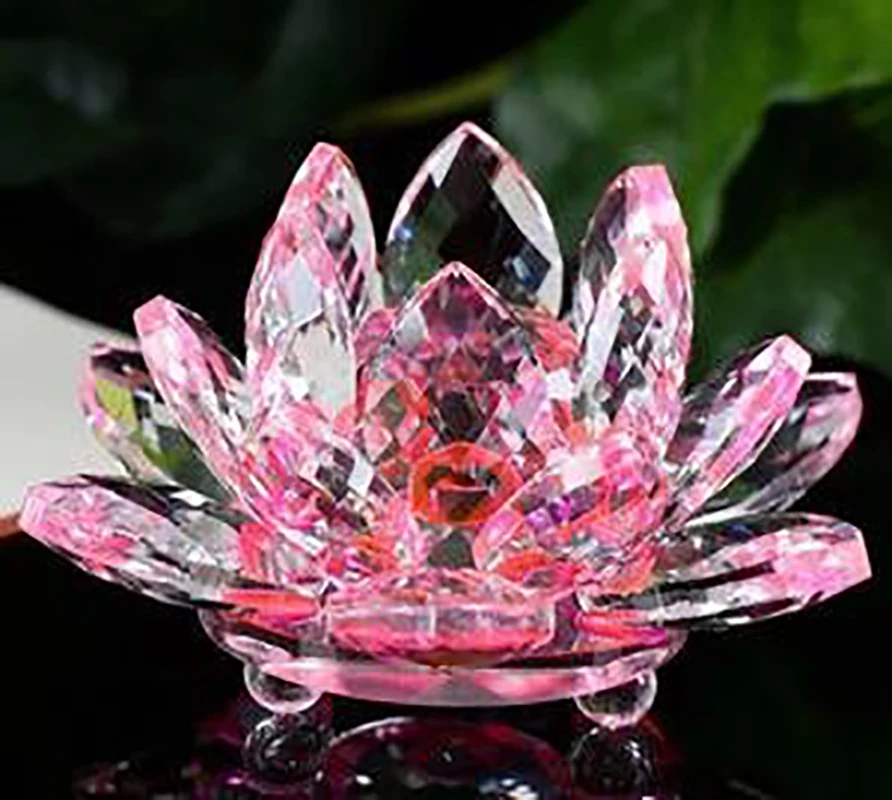 Krištáľové lotosové kvetinové váhy, sklo lotos ornament feng shui 80 mm 1ks ružové kolekcie farby dekorácie