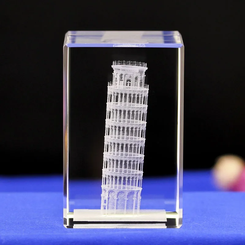 Krištáľové sklo laser 3d Taliansko, šikmé veža modelu Pisa World Famous Pamenná architektúra sochárska domáca kancelária Darček
