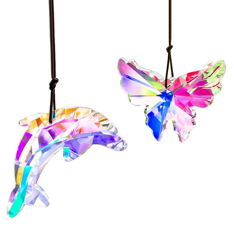 Krištáľové zavesenie motýľa delfínového hranolu Suncatcher Suncatcher Sun Catcher pre okennú záhradu Vnútorná vonkajšia domáca vianočná dekorácia