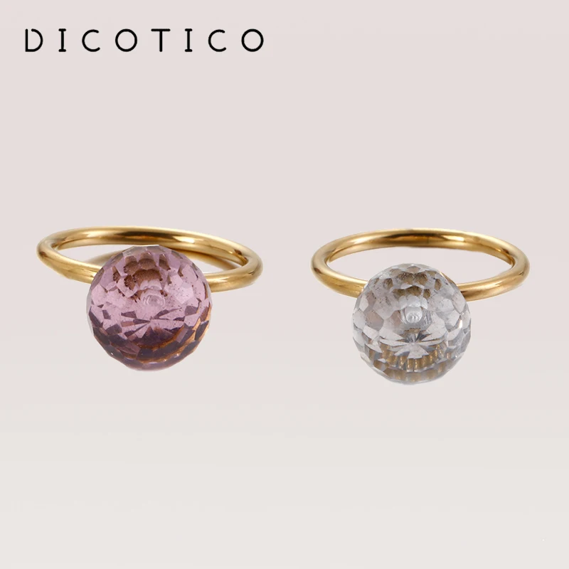 Krištáľový guľový prsteň pre ženy dievčatá Trendy z nehrdzavejúcej ocele jednoduchosť Milanbgirl Roung Rings Svadobné narodeninové oslavy šperky darčeky
