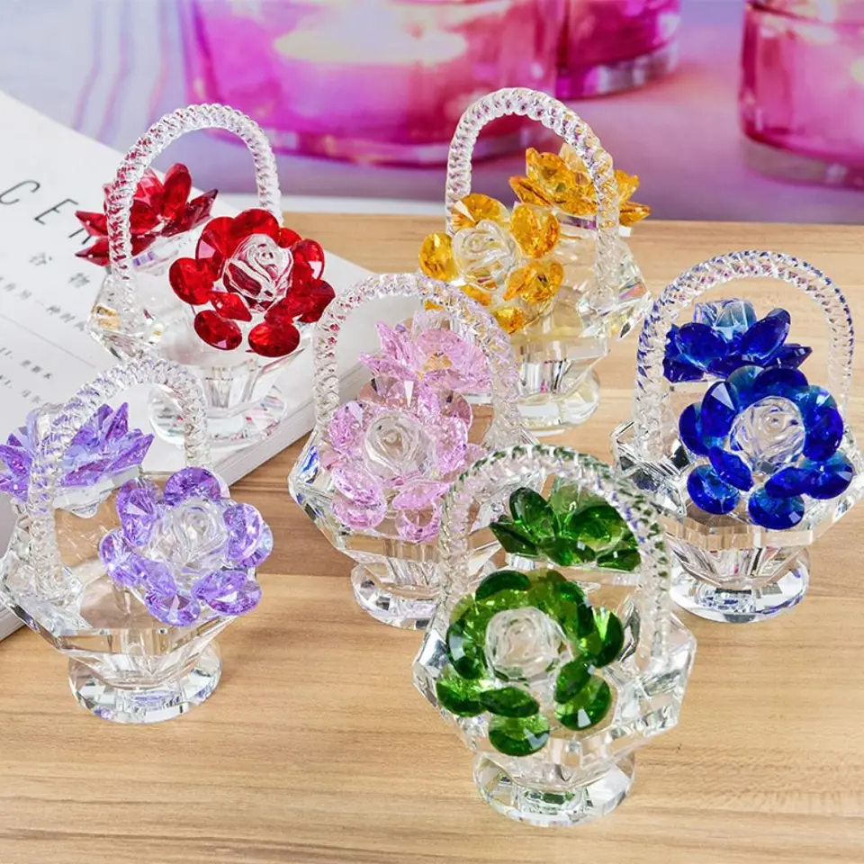 Krištáľový kvetinový kôš krištáľový ornament Krásny štýlový krištáľový kvetinový košík figuríny Malé ornamenty obývacia izba