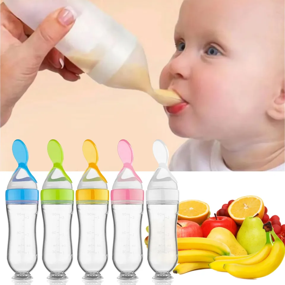 Krmivá detskej výživy, 3 oz Silikone Baby Feeder, 3 farby detská výdavková lyžica, detská výživa stlačte lyžicu pre deti batoľatá
