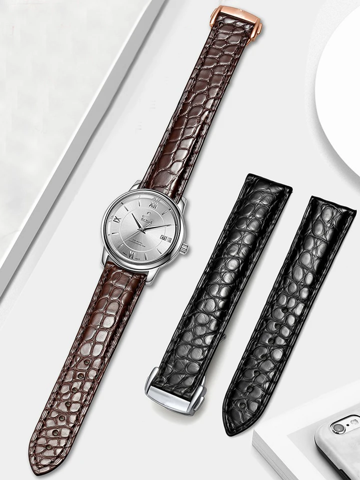 Krokodílové kožené hodinky popruh 18 mm 19 mm 20 mm 22 mm mužov a žien štýl pre Omega Seahorse Deville Original Black Brown WatchBands