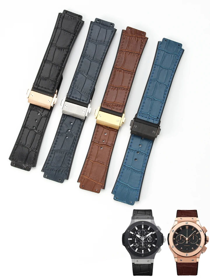 Krokodílový vzor Originálne kožené hodinky reťazec reťaz Silikónu mužský náhradník Hublot Hengbao Yuqi Big Bang Classic 19 Fusion 26mm