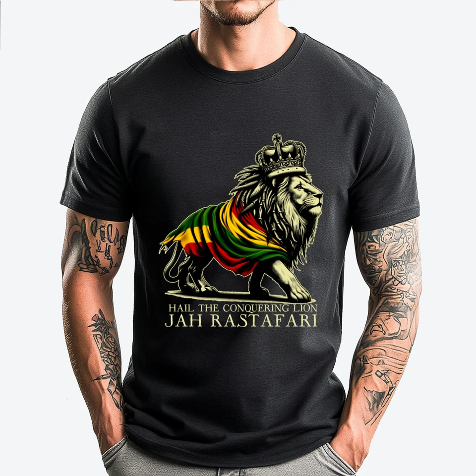 Krupobitie leva Juda reggae Rastafari Jah Jah Bless Rasta Graphic Tees Men Obmedzený čas Špeciálne Valentínske tričká
