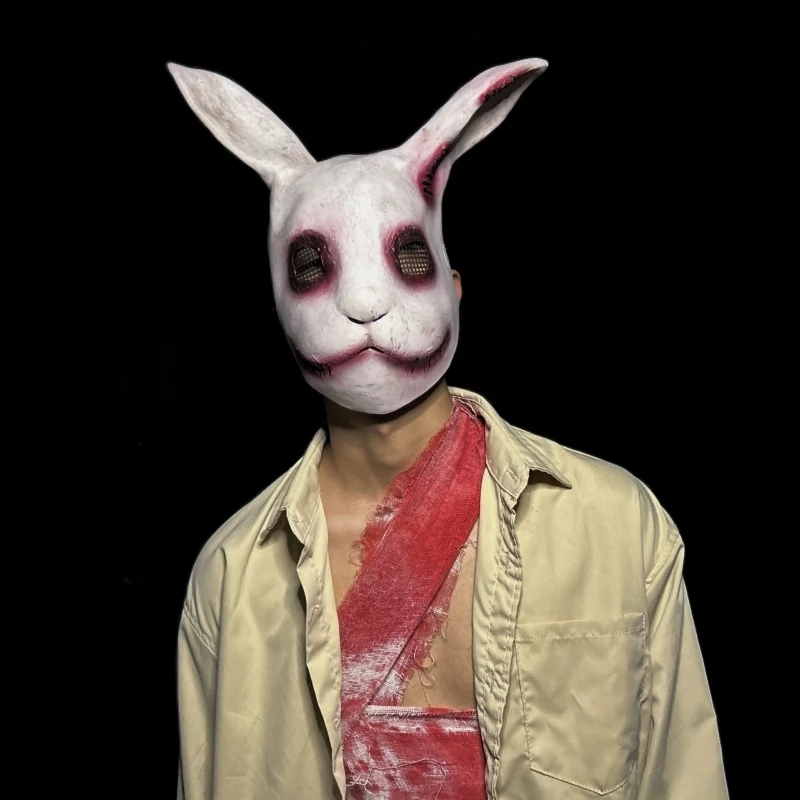 Krvavý zajačik horor cosplay maska ​​pre mužov napoly tvár latex králika strašidelná maska ​​oblečená párty maškaráda Teror Terror Creepy cosplay rekvity