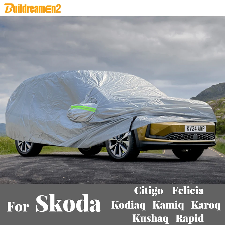 Kryt automobilu Outdoor Sun Snow Dažďový prach Ochrana krytu vetru pre Škoda Citigo Felicia Kodiaq Kamiq Karoq Kushaq Rapid