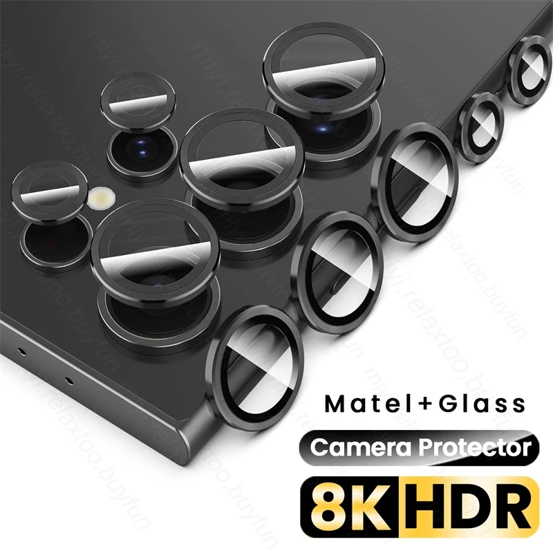 Kryt chrániča fotoaparátu Matel Ring pre Samsung Galaxy S25 Ultra S 25 Plus 5G S25ultra 8K HD Temperované sklenené sklenené zliatinové príslušenstvo