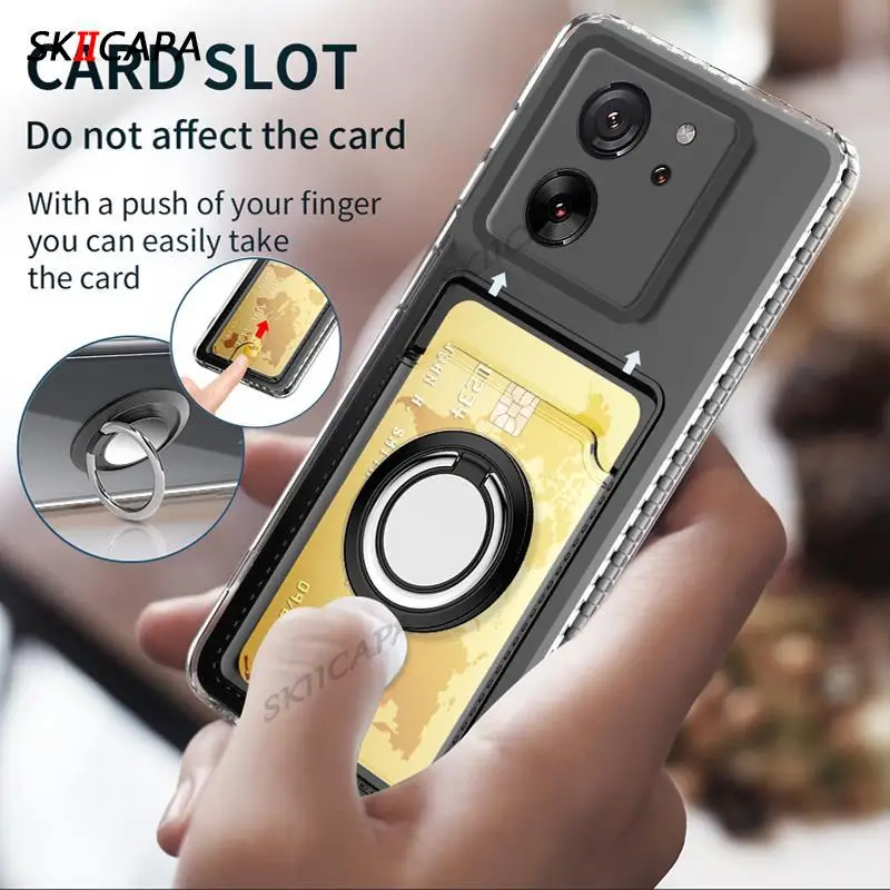 Kryt držiaka magnetického krúžku pre Xiaomi POCO X6 Pro x 6 x5 M6PRO 4G Slot Wallet Card Slot Priehľadné puzdro na silikónový fotoaparát