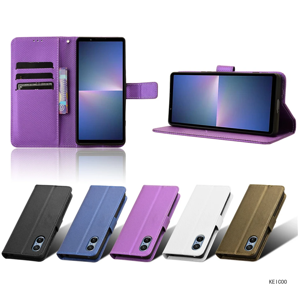 Kryt kože s diamantským vzorom pre Sony Xperia 5 V 1V 10V 1 IV 10IV 2023 XQ-DE54 Anti-Fall Case Držiteľ držiaka nárazu odolného v oblasti nárazu