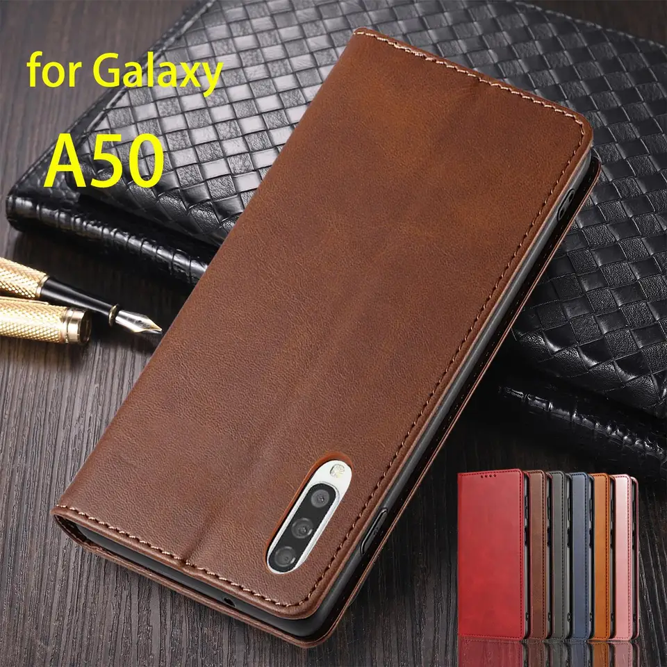 Kryt kože s magnetickou atrakciou pre Samsung Galaxy A50 A50S Flip Case Držiteľ držiteľov puzdro Púčiky peňaženka fond fond Coque