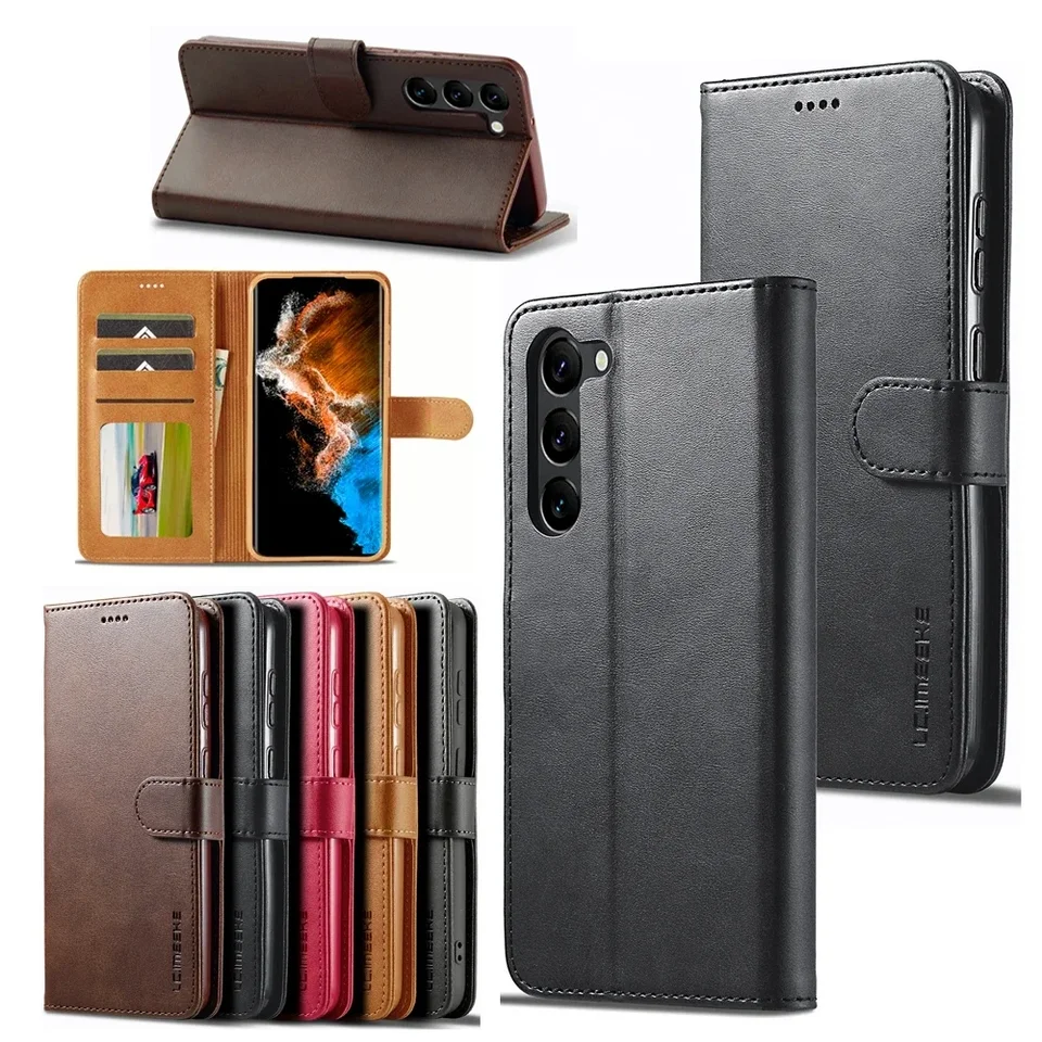 Kryt koženého telefónu Magnetické preklopné karty pre puzdro pre puzdro pre Samsung Galaxy S25 S23 Ultra S24 S22 Plus S21 Fe A54 A55 A14 A15