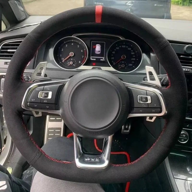 Kryt krytu volantu auta Suede pre Volkswagen VW Golf R Mk7 Golf 7 GTI VW Polo GTI Scirocc 2015 2016