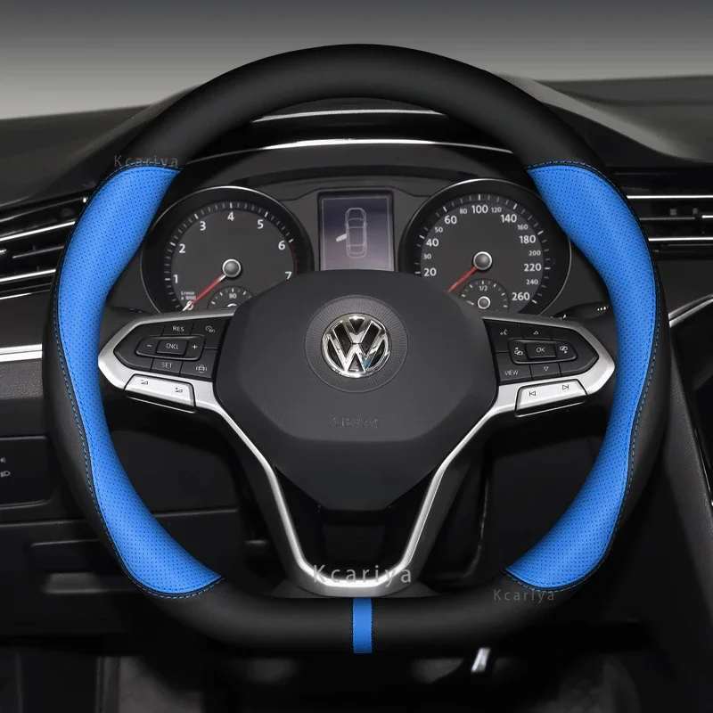 Kryt na volant volantu 38 cm PU koža pre VW Sharan Passat Caddy Touran Tiguan Golf Polo Teramont Atlas T-ROC T-Cross