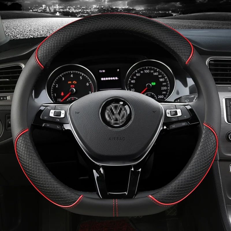 Kryt na volant volantu 38 cm PU koža pre VW Sharan Passat Caddy Touran Tiguan Golf Polo Teramont Atlas T-ROC T-Cross