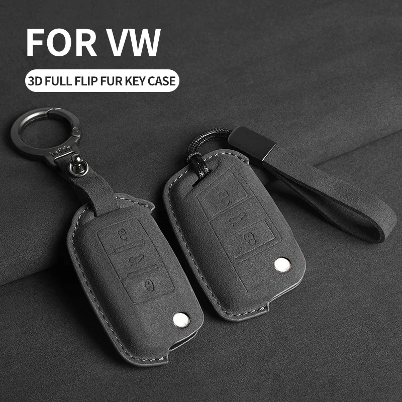 Kryt obalu kľúča kľúča pre VW Volkswagen Golf 7 Mk7 Tiguan Mk2 pre sedadlo Ateca Leon Fr 2 Ibiza Skoda Octavia Suede Keychain