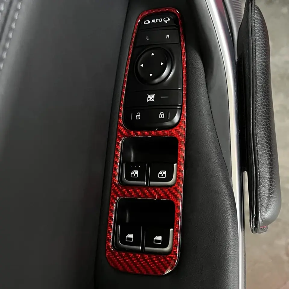 Kryt ovládacieho panela pre okná auto Skutočné nálepky na gombíky na gombíky na okno Vnútorné vlákno pre Kia Stinger 2018-2022 LHD RHD