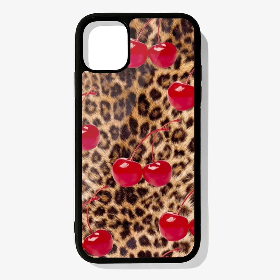 Kryt puzdra na gumové silikónové telefónne puzdro pre iPhone 15 14 13 12 11 Pro Max Mini Plus 6s 7 8 Plus x xs xr Cherry gepard