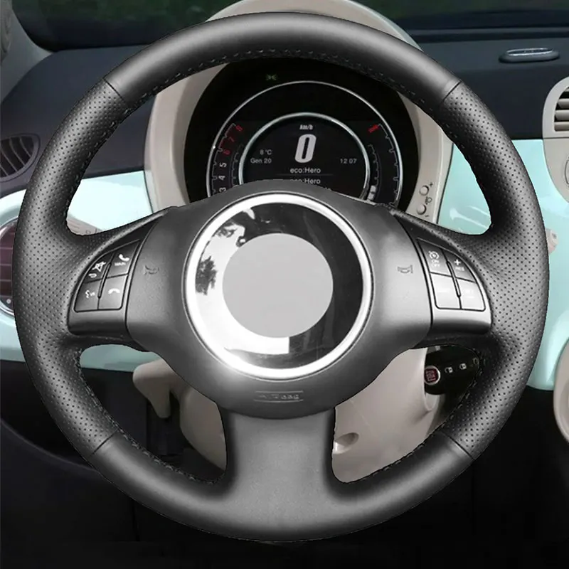 Kryt ručného volantu pre Fiat 500 2007-2015 500E 2014-2018 500C 2014-2017 Čierna perforovaná mikrovlákna
