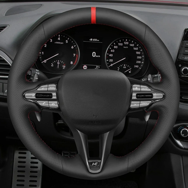 Kryt volantu automobilu Čierna koža mikrovlákna pre Hyundai I30 N 2018 2019 2020 Veloster N 2019 2020 2021