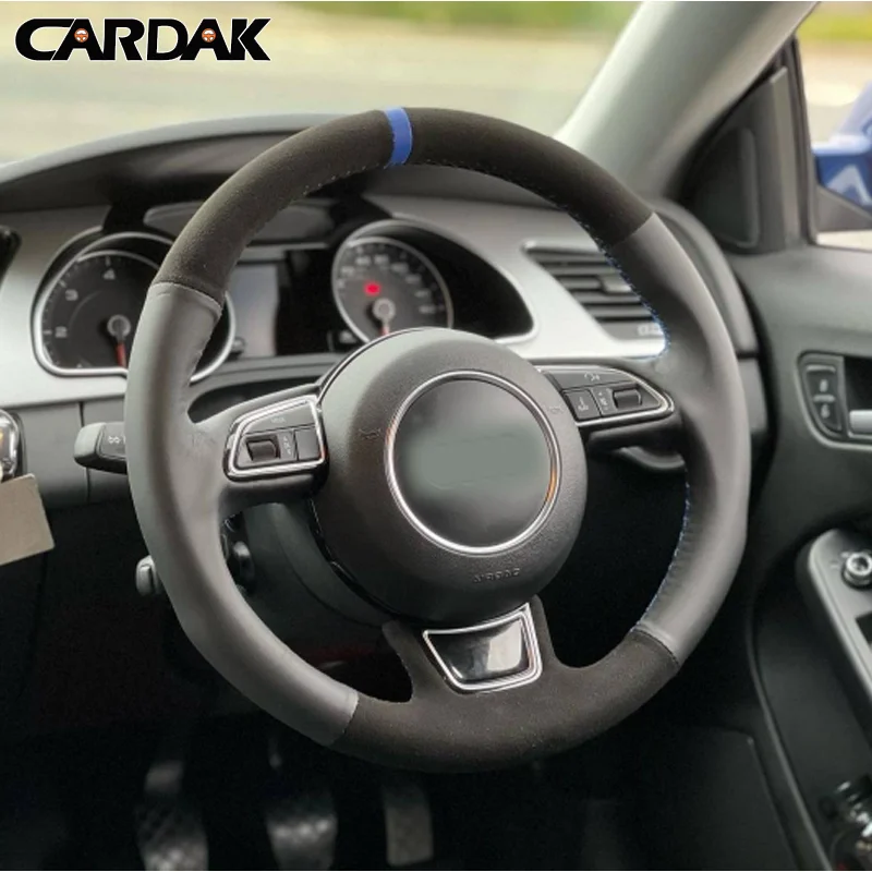 Kryt volantu Cardak Auto Čierna koža Suede pre Audi A1 A3 A4 2015-2016 A7 2012-2018 S7 2013-2018 RS7 2014-2015