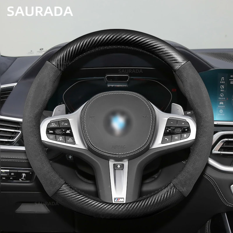 Kryt volantu z uhlíkových vlákien, koža PU, protišmykové semišové doplnky pre BMW 3 Series, E46, M3, 325, 2022 2019 38 cm