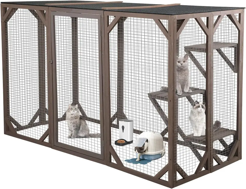 Kryt z drevenej mačky Catio Cage Pet Playhouse Run House Cage s 3 platformami aktivity, malé zvieratá vonkajšie domáce zvieratá Playpen Playpen