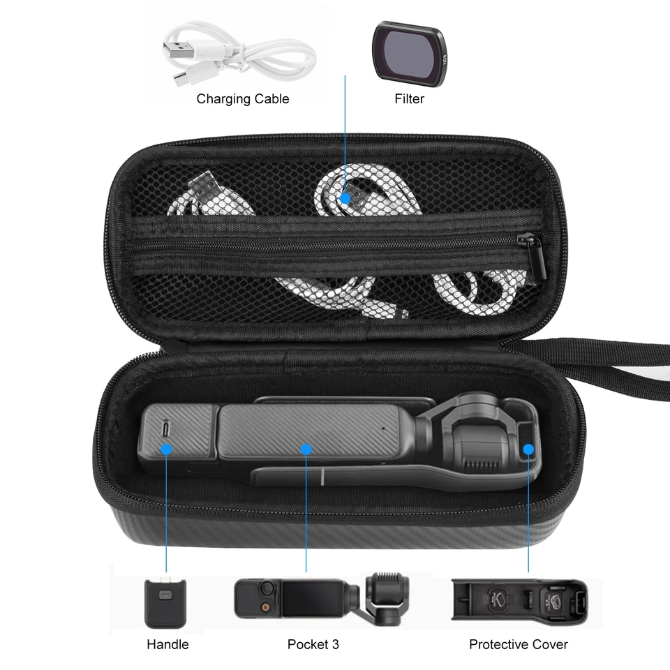 Kryt úložného vrecka pre DJi Osmo vrecko 3 Puluz Mini Body Bag prenosné vrecko na zips Eva s šnúrkou