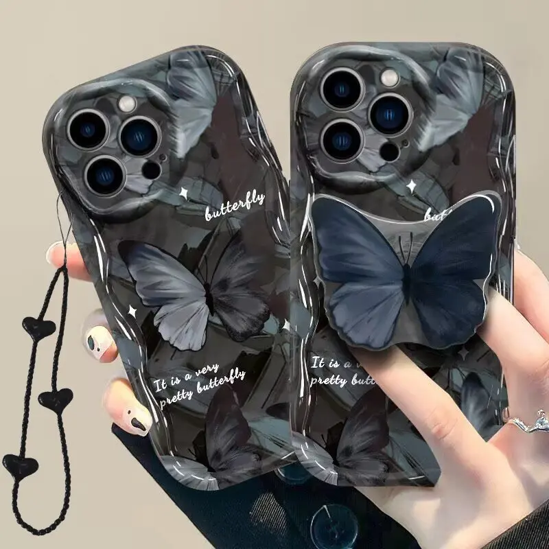 Krytie držiaka motýľov pre držiak pre Xiaomi Redmi 14C 13C 12 13 10 Poznámka 13 12 11 10 8 Pro Plus 4G 5G Case Heart Reťaz Lanyard